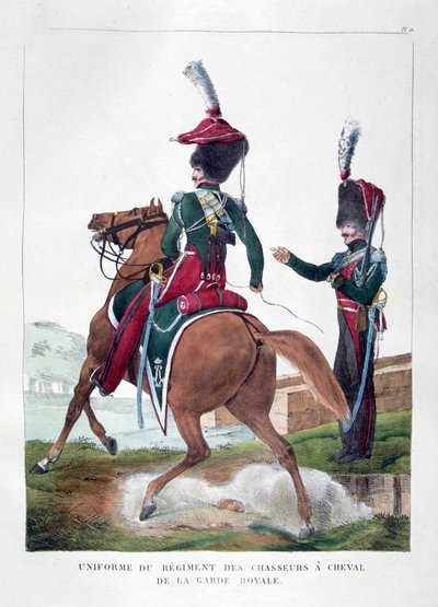 Ranskan kuninkaallisen kaartin ratsastajarykmentin univormut, 1823. tekijältä Charles Etienne Pierre Motte