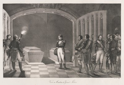 Vierailu Frederick Suuren haudalle aikaisin 1800-luku (litho) tekijältä Charles Etienne Pierre Motte