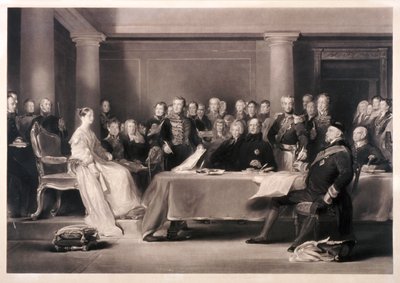 Kuningatar Victoria puheenjohtajana neuvostossa noustaessaan valtaistuimelle, 1846 tekijältä Charles Fox