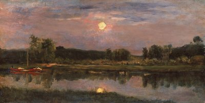 Kuutamoinen jokimaisema, n. 1855 (öljy aluksella) tekijältä Charles Francois Daubigny