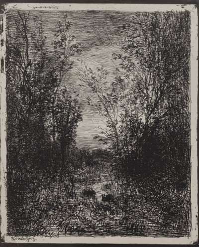 Stream in a Glade, alkuperäinen vaikutelma 1862, painettu 1921. tekijältä Charles Francois Daubigny