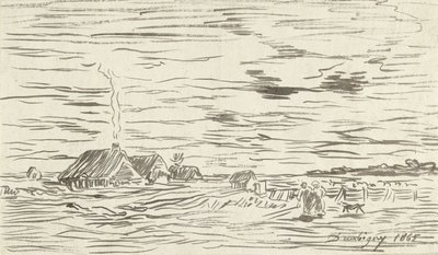 Maalaistalot tasaisella maalla tekijältä Charles Francois Daubigny
