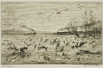 Kalan juhla laivanpojan lähdön johdosta (The Fish) tekijältä Charles Francois Daubigny