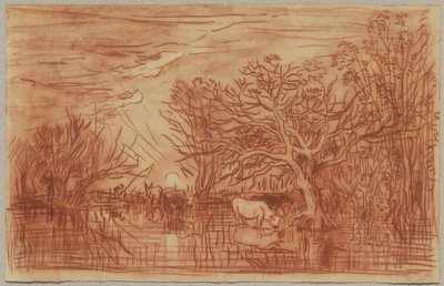 Lehmät juomapaikalla, n. 1863 tekijältä Charles Francois Daubigny