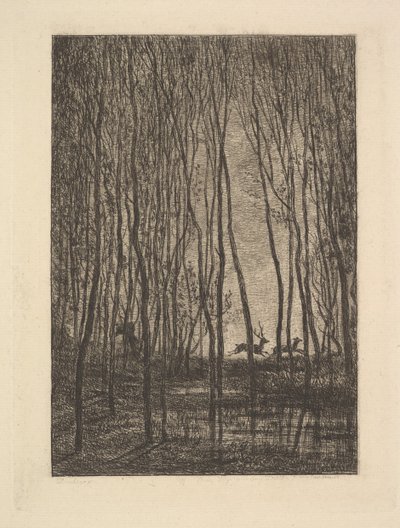 Deer in the Woods, 1850. tekijältä Charles Francois Daubigny