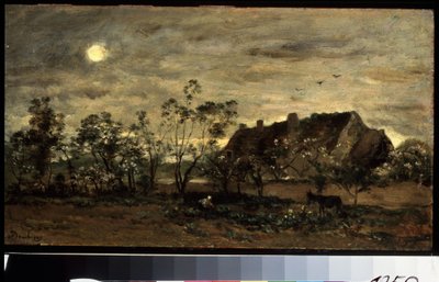 ""Ilta laskeutuu Honfleuriin Normandiassa"" (Evening in Honfleur) Charles Francois Daubignyn (1817-1878) maalaus 1870 Pushkin-museo, Moskova tekijältä Charles Francois Daubigny
