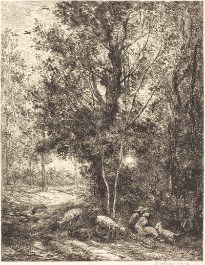 Paimen ja paimentar (Le Berger et la bergere) tekijältä Charles Francois Daubigny