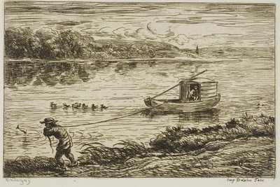 Laivan poika vetää köyttä (vetää köyttä) tekijältä Charles Francois Daubigny