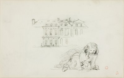 Luonnoksia: (etusivu); haikara (kääntöpuoli). tekijältä Charles Francois Daubigny