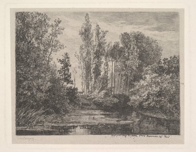Stags at the Waters Edge, 1850. tekijältä Charles Francois Daubigny