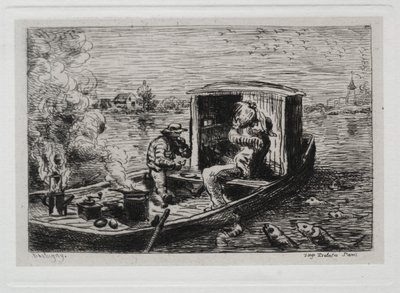 Veneretkellä: ahmiminen tai lounas veneessä tekijältä Charles Francois Daubigny