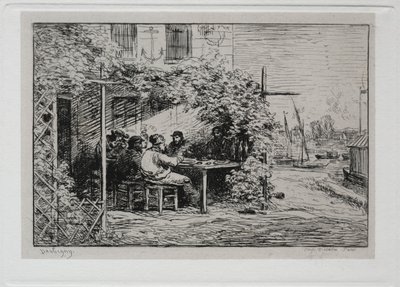 Venematka: Lounas ennen laivaan menoa Asnièresissa, 1861. tekijältä Charles Francois Daubigny