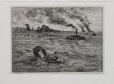 The Boat Trip: The Steamboats tai Watch Out for the Steamers, 1861. tekijältä Charles Francois Daubigny