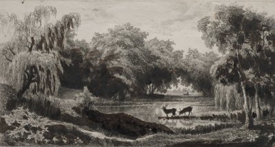 Uima-allas hirvieläinten kanssa tekijältä Charles Francois Daubigny