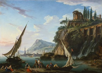 Rannikkokohtaus Sibylin temppelillä, Tivolissa (maalaus) tekijältä Charles Francois Lacroix de Marseille