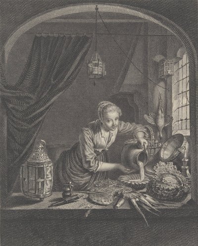 Maitoneito G.Doun maalauksen jälkeen herra Poullainin kabinetissa, 1600-luvun puoliväli. tekijältä Charles François Adrien Macret