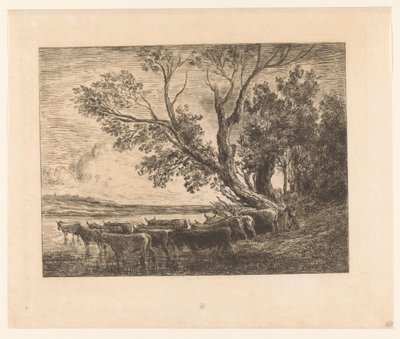 Maisema kahlaavien karjan kanssa le gue tekijältä Charles François Daubigny (attributed to)