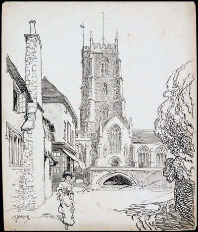 Näkymä etelästä Priory Church of St George, Dunster, Somerset tekijältä Charles George Harper