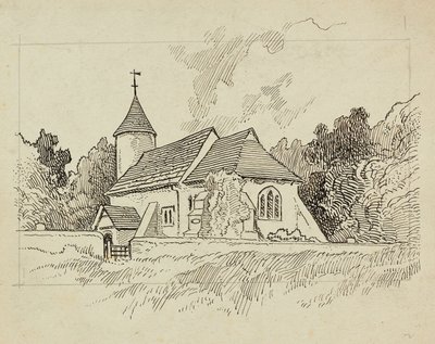 Vista exterior de uma igreja não identificada (caneta e tinta no papel) finlandesa tekijältä Charles George Harper