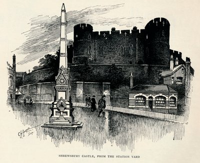 "Shrewsbury Castle, aseman pihalta", c1893, 1894 tekijältä Charles George Harper