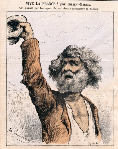 Kansi "Le Don Quijote", Satiirinen väreissä: Eläköön Ranska - Amnesty, patriation - Kuvitus Charles Gilbert-Martin (1839-1905) tekijältä Charles Gilbert Martin