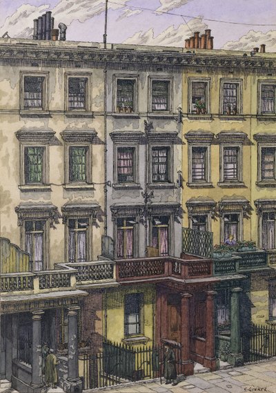 London Terrace (akvarelli, kynä ja muste paperille) tekijältä Charles Ginner