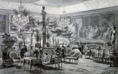 Prinsessa Mathilden talvipuutarha, guassi- ja mustepiirustus Charles Giraud (1819-1892) tekijältä Charles Giraud