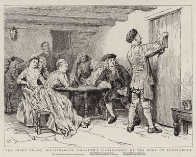 The Dark House, Billingsgate, Hogarthin karikatyyri Puddledockin herttuan karikatyyristä (The Dark House, Billingsgate). tekijältä Charles Green