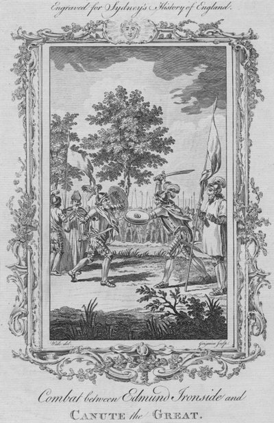 Edmund Ironsiden ja Canute the Greatin välinen taistelu, 1773. tekijältä Charles Grignion