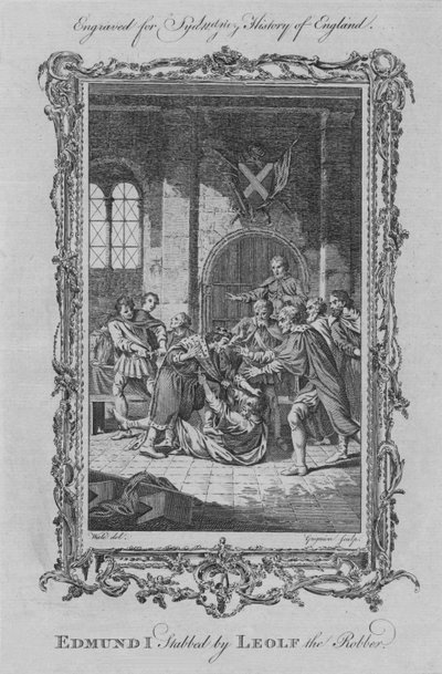 Leolf Ryöstäjä puukotti Edmund I:tä, 1773. tekijältä Charles Grignion