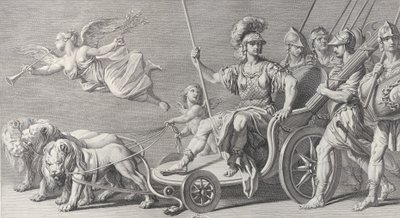 Mars kolmen leijonan vetämillä vaunuilla, 1749. tekijältä Charles Grignion