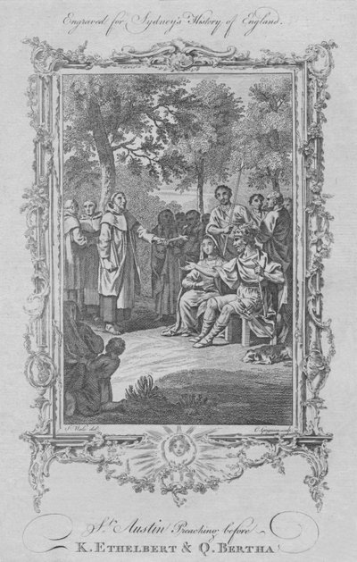 Pyhä Augustinus saarnaa kuningas Ethelbertin ja kuningatar Berthan edessä, 1773. tekijältä Charles Grignion
