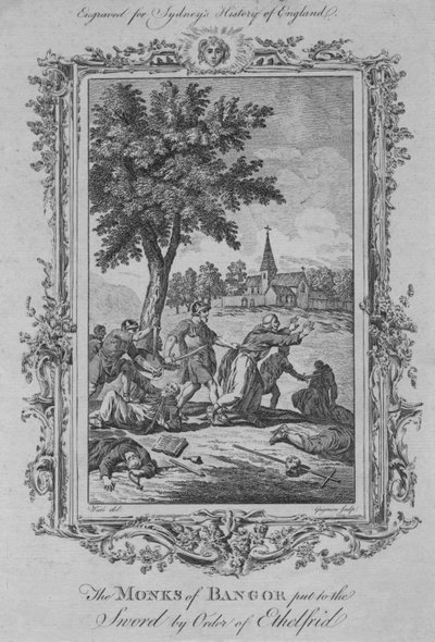 Ethelfridin veljeskunta antoi Bangorin munkit miekalle vuonna 1773. tekijältä Charles Grignion