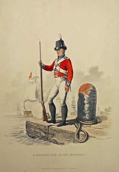 Kuninkaallisen merijalkaväen sotilas, kaivertaja Joseph Constantine Stadler, julkaistu 1815 (akvatintti). tekijältä Charles Hamilton Smith