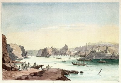 Muscat-puro (Oman). Everstiluutnantti Charles Hamilton Smithin (1776-1859) maalaus. tekijältä Charles Hamilton Smith