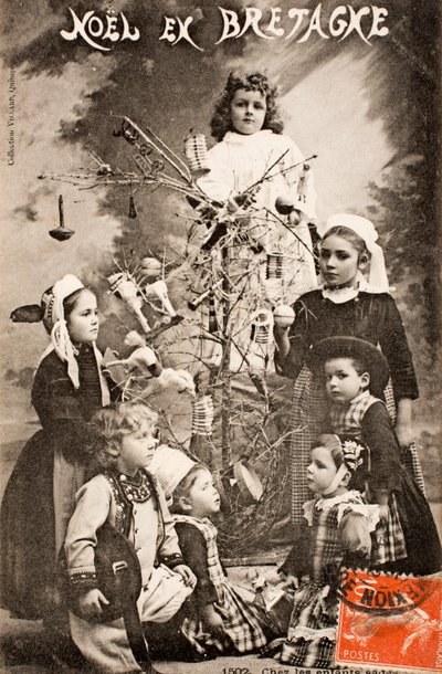 Vanha postikortti/Hyvää joulua/Viisaat lapset/Bretagne/Ranska tekijältä Augustus Kollner