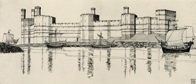 Caernarvonin linnan ulkopuoli, Pohjois-Wales, 1931 tekijältä Charles Henry Bourne Quennell