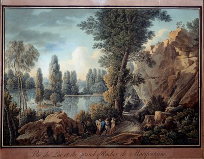 Suuri kallio ja Mortefontaine Park -järvi - akvarelli Charles Hippolyte Cassas (1800-1846) 1800-luvun Pariisi, Musee Marmottan tekijältä Charles Hippolyte Cassas