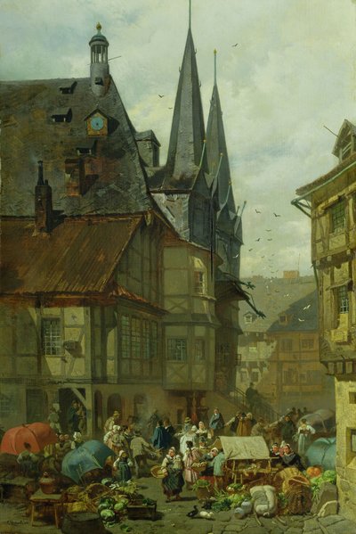 Markkinapaikka Wernigerodessa, 1861 tekijältä Charles Hoguet