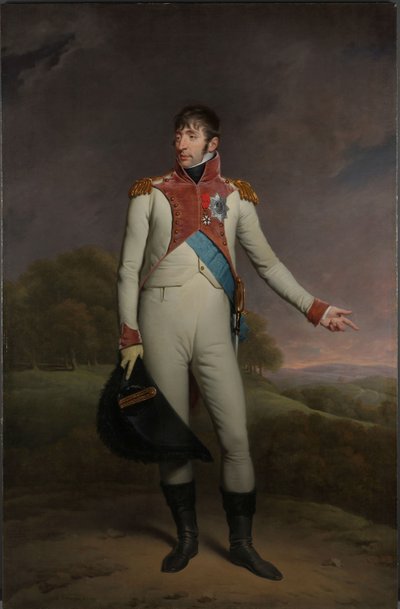 Hollannin kuninkaan Louis Napoleonin muotokuva Louis Napoleon (1778-1846), Hollannin kuningas vuosina 1806-1810, jalan henkivartijoiden univormussa, koristeltu Hollannin liiton kuninkaallisen ritarikunnan suurristillä ja L:n upseeriristillä. tekijältä Charles Howard Hodges