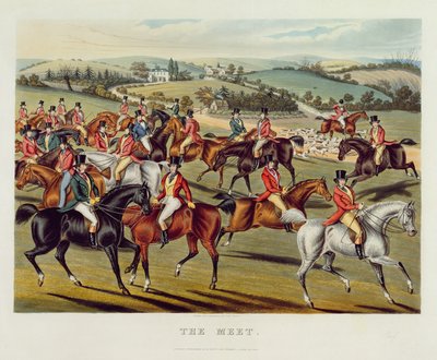 "The Meet", levy I teoksesta "Fox Hunting", 1838 (käsinvärinen akvatinta) tekijältä Charles Hunt