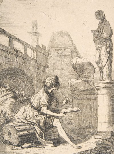 Boy Sketching Ruins, 17th century. tekijältä Charles Hutin