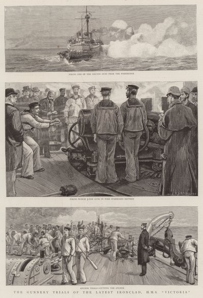 Uusimman Ironcladin ampumakokeet, HMS Victoria tekijältä Charles J. Staniland