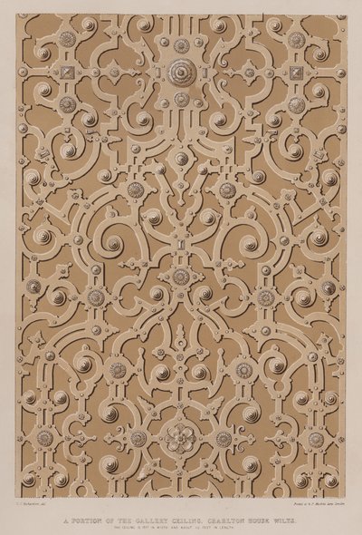 Osa gallerian katosta, Charlton House, Wilts, katto on 17 jalkaa leveä ja noin 115 jalkaa pitkä (väri litho) tekijältä Charles James Richardson