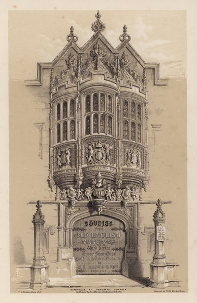Etukappale Old English Mansionsille, kolmas sarja, kirjoittanut C J Richardson (väri litho) tekijältä Charles James Richardson