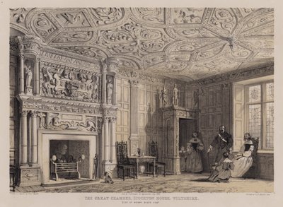 Suuri kammio, Stockton House, Wiltshire, Henry Biggsin kotipaikka (väri litho) tekijältä Charles James Richardson