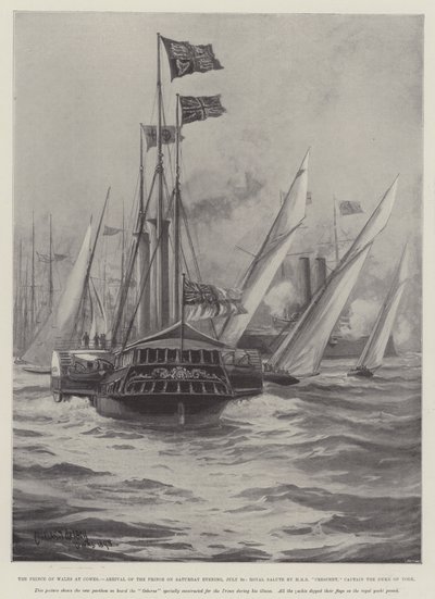 Walesin prinssi Cowesissa, prinssin saapuminen lauantai-iltana 30. heinäkuuta, HMS Crescentin kuninkaallinen tervehdys, kapteeni Yorkin herttua tekijältä Charles John de Lacy