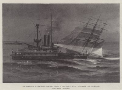 HMS Sanspareilin uppoaminen 1400 tonnin kauppa-alukseen Lizardilta tekijältä Charles John de Lacy