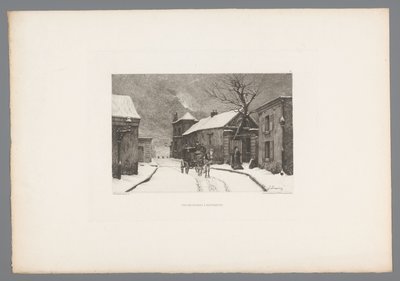 Gezicht op de Rue des Rosiers Montmartressa Rue des Rosiers Montmartressa (otsikko esineessä) France etsen uit 1875 (sarjan nimi) Etsaus vuonna 1875 (sarjan nimi) tekijältä Charles Joseph Beauverie