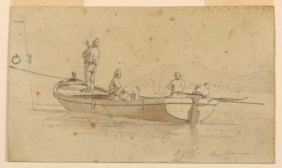 Kalastusvene Italian järvellä tekijältä Charles Joseph Hullmandel